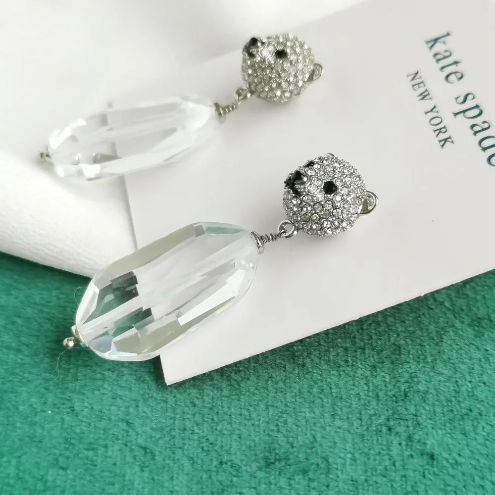 KATE SPADE Arctic Friends Polar Bear Silver Clear Drop Earrings NEW - Picture 2 of 3
